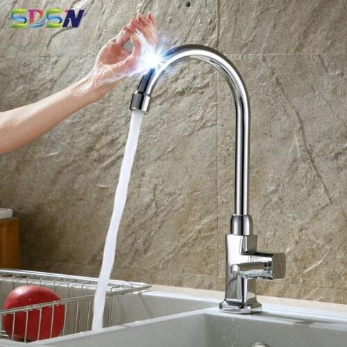Chrome Touch Kitchen Faucet SDSN Single Cold Sensor Kitchen Mixer Tap Zinc Alloy Touch Faucet Newly Frog Cold Kitchen Faucets