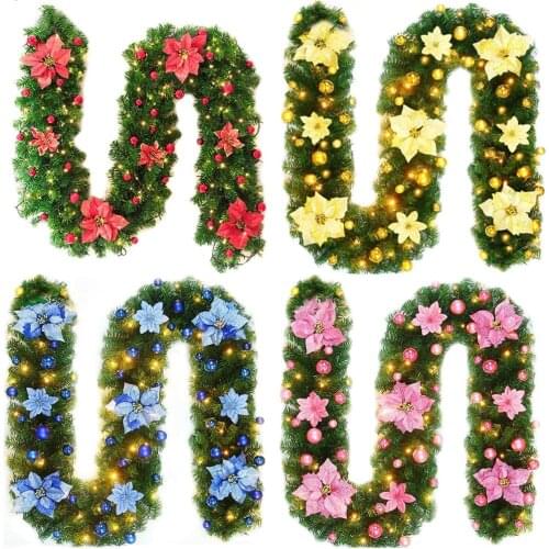 Artificial Rattan Plant Ornament Hanging 2.7M Encrypted Rattan with Led Light Ivy Vine Fake Leaves for Christmas Tree Home Decor