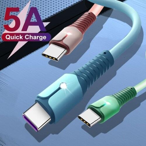 Liquid Silicone USB Type C Cable LED Charging Indicator 5A Quick Charge USB C Wire USB Type-C Sync Data Cord For Xiaomi 11 Redmi