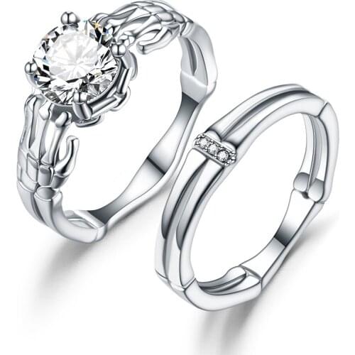 Skull Hand Red crystal Punk Gothic Finger Claw Biker Rings Bone Couple Men Jewelry Ring