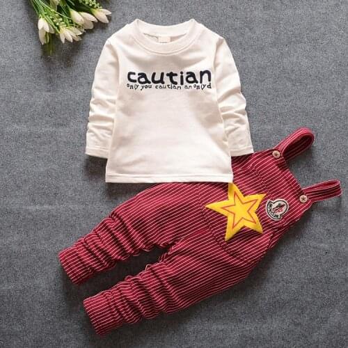 Baby Boy Girl Green clothing sets fashion spring autumn casual letters T-shirts striped buttons bib pants overalls suits