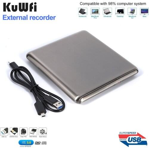 KuWFi USB 3.0 Type-C External DVD Burner DVD RW Optical CD/DVD Writer Recorder Drive For MAC OS Windows XP/7/8/10