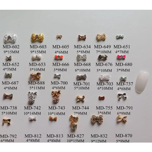 3D 10pcs/bag Different Metal Simple Bow Heart Bow Drop Bow Pearl Bow Deco Nail Decoration Metal Shinny Deco 2
