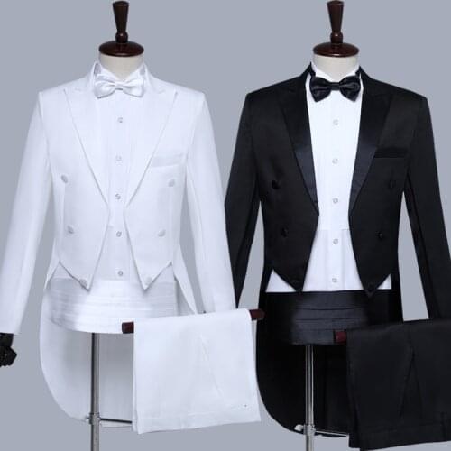 Mens Classic Shiny Lapel Tail Coat Tuxedo Wedding Groom Stage Singer Four Piece Suit Stage Costume Magic MenS Tuxedo SL1621