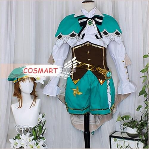 [Customize]Anime Genshin Impact Venti Game Suit Green Lovely Uniform With Cloak Hat Cosplay Costume Halloween Outfit For Women G