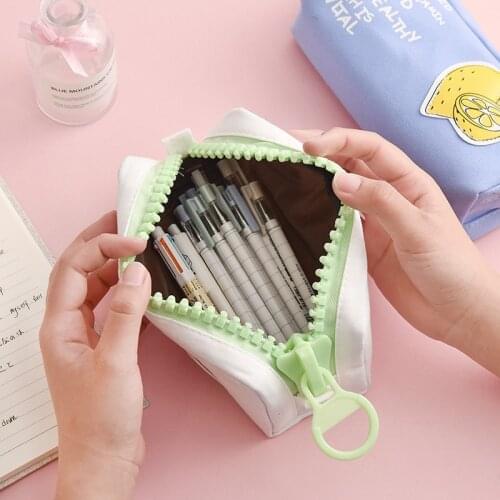 Big Zipper Fruit Pencil Bag Lemon Pineapple Canvas School Pencil Case Stationery Organizer Storage Bags For Pens Office