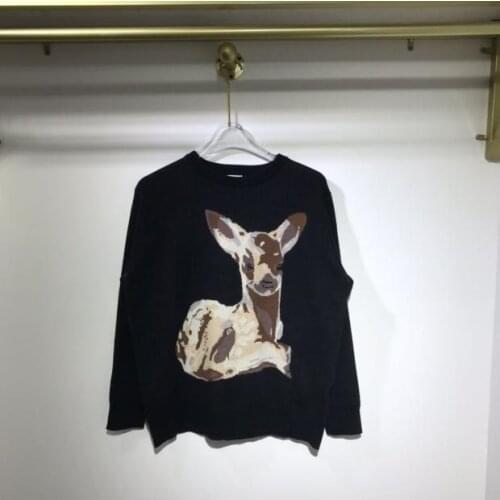 Fawn Intarsia Sweater Knitwear Trend Couple Same Style Autumn/Winter New Long Sleeve Round Neck Sweater