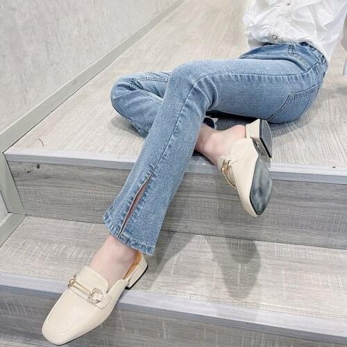 Spring And Autumn Girls Split Trousers 2021 Fashion New Korean Casual Stretch Flared Pants ChildrenS Casual Loose Jeans 4-13Y