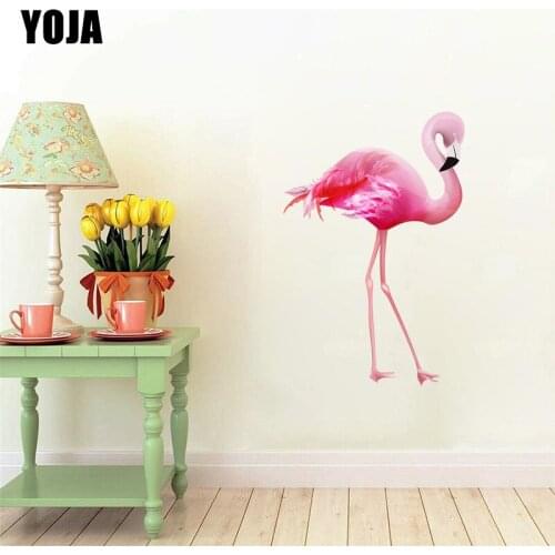 YOJA 33.6×51CM Natural Beauty Pink Flamingo Living Room Wall Sticker Creative Cartoon Home Decoration 8WS0178