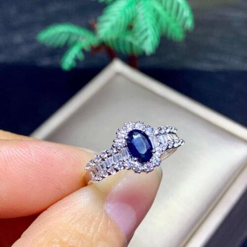 Sterling Silver Sapphire Ring for Engagement 4mm*6mm Natural Sapphire Silver Ring Solid 925 Silver Sapphire Jewelry