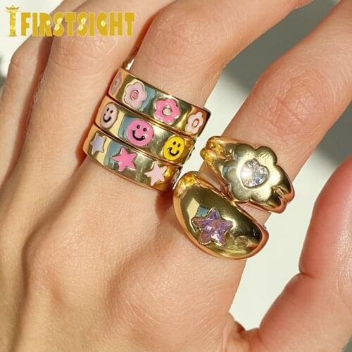 2021 New Gold Color Pinky Pink CZ Star Ring Cubic Zirconia Band Finger Dome Luxury Women Fashion Jewelry