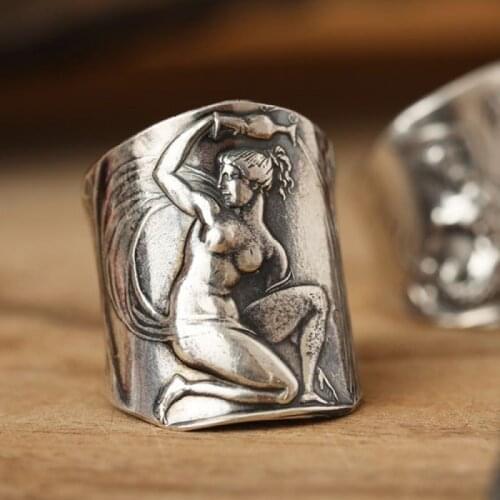 I & FDLK Vintage Womens Ring Greek Mythology Goddess of Love Aphrodite Pattern Personality Wedding Engagement Ring