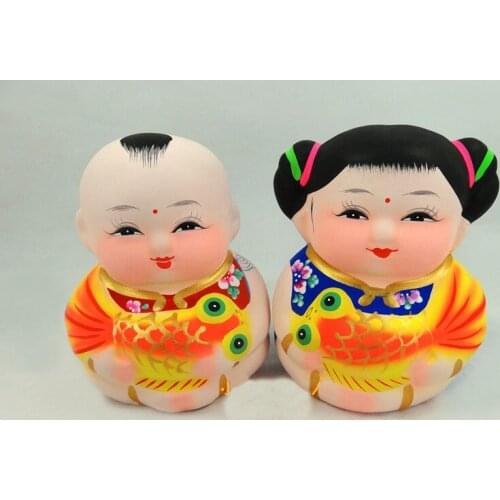1 Pair Clay Figurines Da A Fu Golden Fish Boutique Local Specialty Folk Art Handmade Gift Ornament