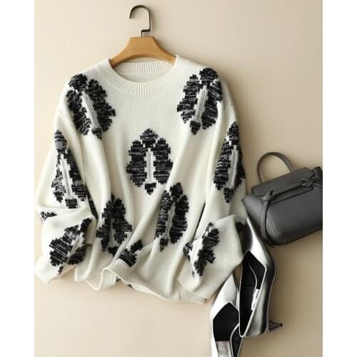 2022 winter essential 100% cashmere embroidery sweater europe fashion loose knitwear knitted designers chic long sleeve pullover