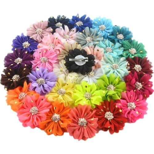 60 pcs/lot , 2.75 inch Ballerina Chiffon Flower With Gold Dot Hair Clips