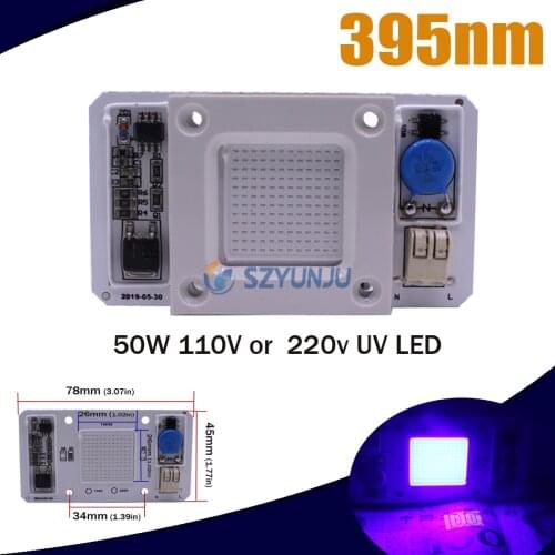 50W Led COB UV Lamp Chip Smart IC 110V/220V 395nm 400nm DOB AC Ultraviolet +Heatsink+12V 1.25A LED Power
