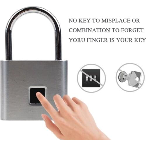 Keyless smart USB rechargeable door lock fingerprint padlock quick unlock Zinc alloy metal self developing chip