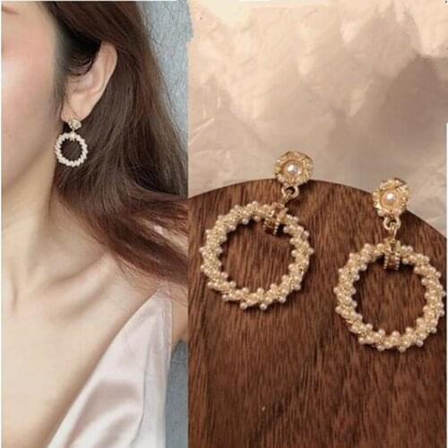 Ex1269 Korean version Fashion simple metal alloy Imitation pearls geometric circle studs earrings trend Womens Jewelry Accessor