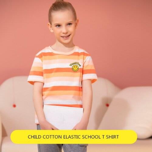 2021 New Kids T-shirt Summer Boys Girls Striped Smile Face Print Cotton Kids Tops Toddler Tees Clothes Children School Clothing