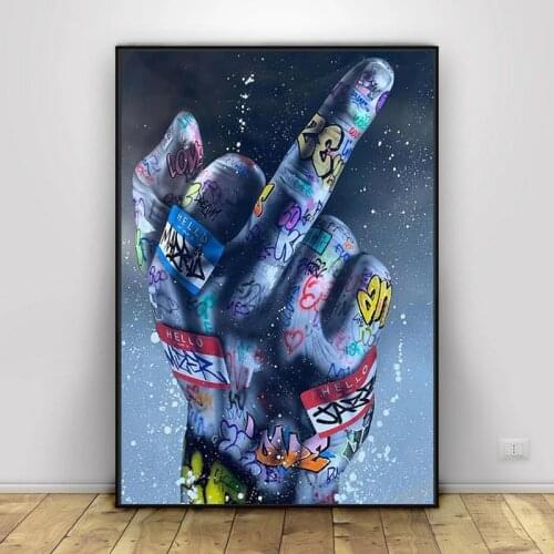 Graffiti Street Art Middle Finger Gesture Posters and Prints Paintings on The Wall Art Canvas Pictures Home Wall Decor Cuadros