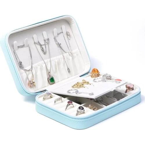 HOSENG Double Layer European Style Fashion Zipper Bag Necklace Ring Leather Storage Box Travel Jewelry Case HS_3564