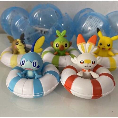 Pokemon Gacha Toys Floating Swimming Ring Series Grookey Scorbunny Sobble Pikachu Cute Action Figure Toys