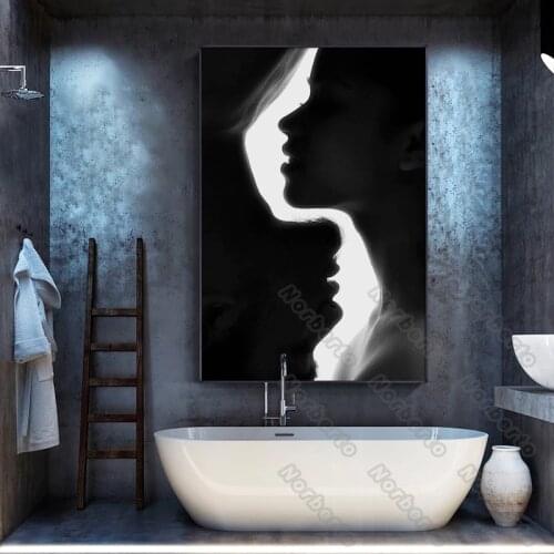 Modern Style Canvas Painting Poster Art Creative Lovers' Pictures with Black Colors Head To Head for Home Rooms Wall Decoration