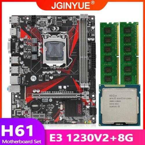 H61 motherboard LGA 1155 set kit with Intel xeon E3 1230 V2 CPU processor and 8GB(2*4GB) DDR3 desktop memory RAM USB2.0 H61M-H