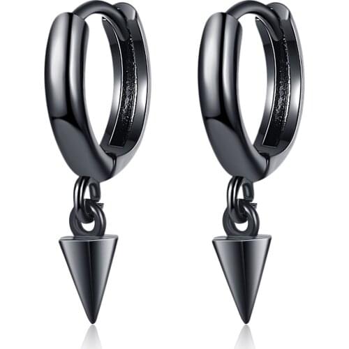 Korean Fashion Black Hoop Earrings Metal Ear Clip Cone Pendant Punk Hipster Rock Round Circle Unisex Stud Earring Gift