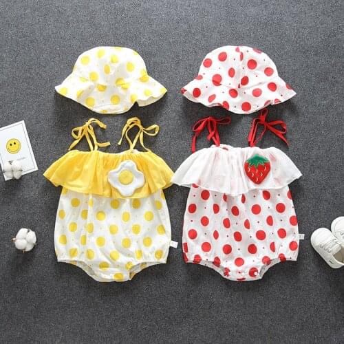 Summer jumpsuit baby outfit Princess suspenders Sweet baby girl beach dress with hat Cartoon Strawberry Clothes toddler romper