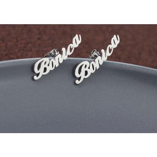 Plastic Bag Custom Cute Name Earrings For Women Girl Customized Jewelry Stainless Steel Personalized Stud Earrings Birthday Gift