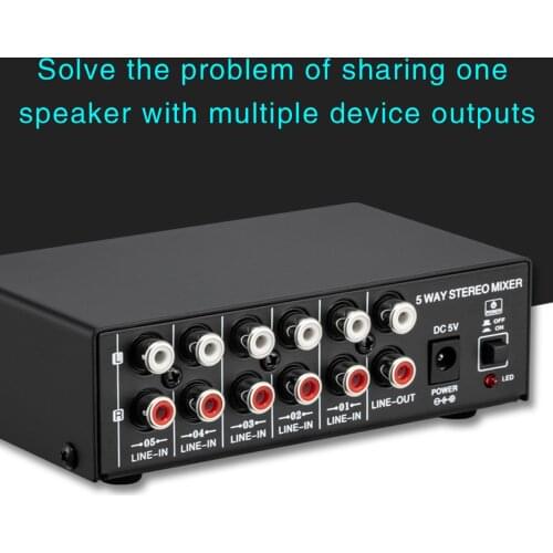 Mini 5-channel Stereo Active Mixer. Multi-channel Mixer. Low-noise Black