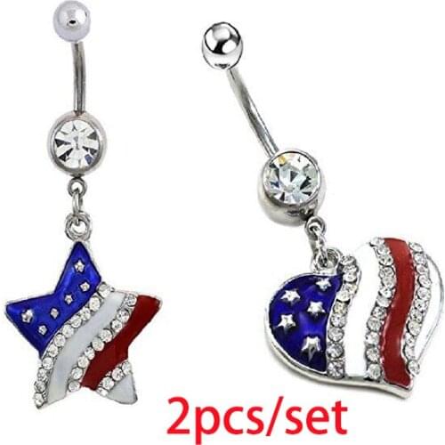 2pcs Dangle Belly Button Rings Dangle Drop Synthetic Set Surgical Steel Barbell