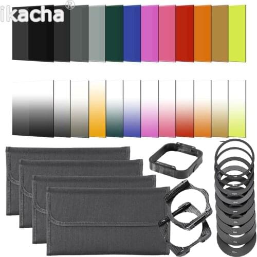 40 in 1 Set 24 Color Filter Set Square Graduated ND Filter Kit 9 Adapter Ring +Holder +Lens Hood For Cokin P Ring Series Camera