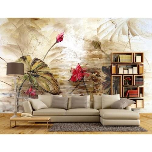 Custom 3d mural,Lotus oil painting murals papel de parede,hotel restaurant bar living room sofa TV wall bedroom wallpaper