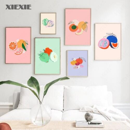 Fruit Apple Orange Melon Flower Wall Art Canvas Painting Nordic Posters and Prints Wall Pictures for Living Room Home Decoration