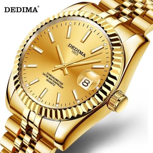 2021 new high-end fashion mens and womens couples gold belt calendar luminous waterproof watch