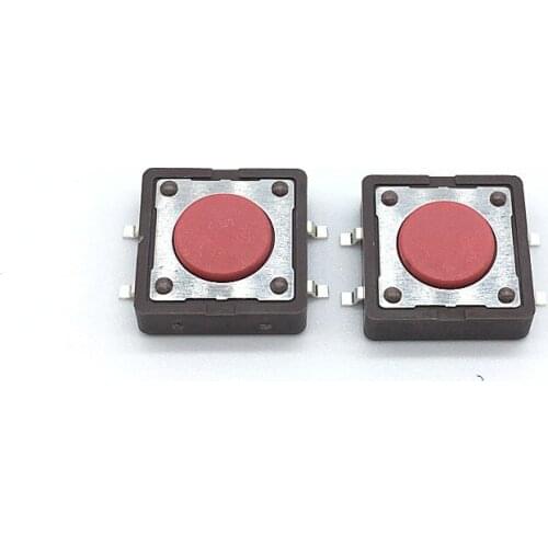 Wholesale Free Shipping 100pcs 12x12x4.3mm Tactile Tact Push Button Switch SMD 4pin Micro Switch 12*12*4.3MM DTSM-2 Red Button