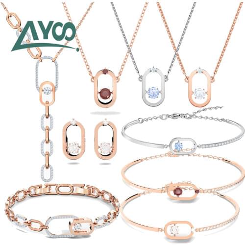 SWA Fashion Jewelry Original 1:1 Charm Smart Beating Heart Geometric Simple Pendant Necklace Earring Bracelet Set For Women