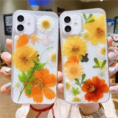 Transparent Real Dried Flower Soft Phone Case For iPhone 12 11 Pro Max XR XS Max X 7 8 Plus 12Mini Shockproof Bumper Back Cover
