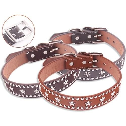 Adjustable Pet Collar Puppy Kitten Star Rivet Decorative PU Leather Necklace Pets Accessories Cat Dog Traction Rope Collars