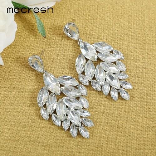 Mecresh Romantic Bridal Crystal Earrings Women Unique Horse Eye Long Pendant Silver Color Earings Wedding Jewelry Gift MEH1739