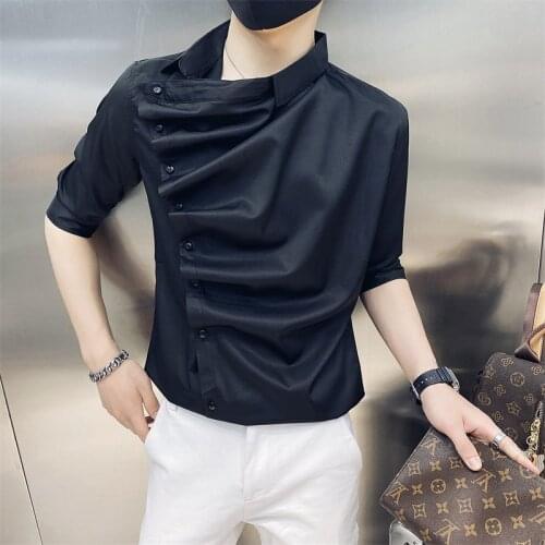 Asymmetric design fashion hiphop men slim fit shirt nightclub DJ stage costume men korean style black casual blouse camisas