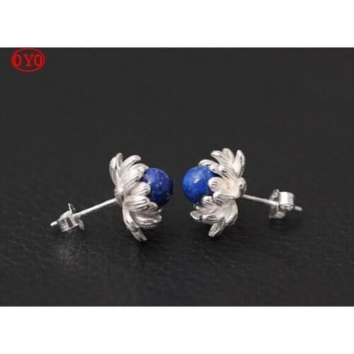 S925 silver creative Chinese style retro freshwater pearl lotus earrings