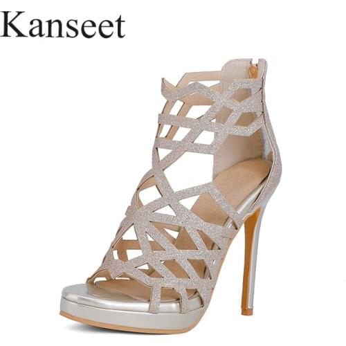 Kanseet Hollow Out Sandals High Heel Summer Party Dress Ladies Shoes Open Toe Casual Thin heel Pumps Women Shoes Big Size 33-45