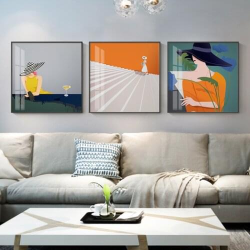 Modern Light Luxury Living Room Decoration Painting Fashion Hat Character Bedroom Mural Nordic Restaurant Hanging Painting