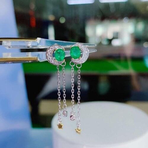 Natural And Real emerald earring Free shipping Real original emerald 925 sterling silver Gem Earring