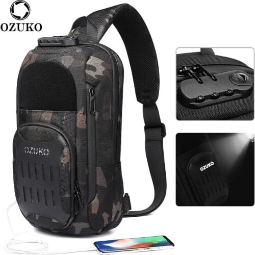 OZUKO Mens Anti Theft Shoulder Bag USB Charging Male Messenger Bag Chest Bag Travel Army Backpack Waterproof Crossbody Pack