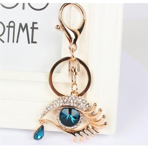 Dark Blue Eye Tears Pendant Charm Rhinestone Crystal Purse Bag Keyring Key Chain Carkey Gift