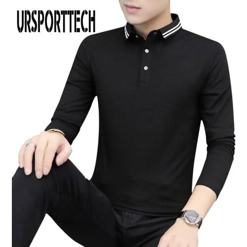 URSPORTTECH Brands Men Polo Shirt Long Sleeve Solid Color Slim Fit Boys Korean Style High Quality Poloshirt Casual Men Clothing